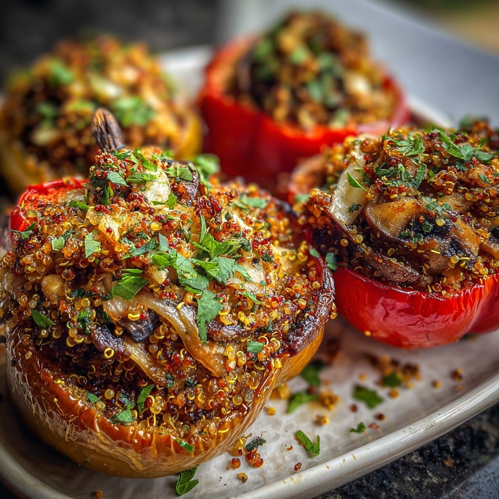 Mushroom Quinoa Stuffed Peppers